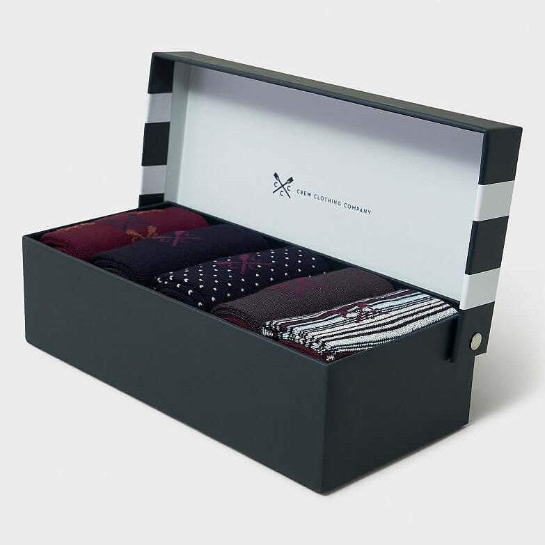 Crew Clothing 5 Pack Bamboo Sock Gift Box in Port Fine Stripe