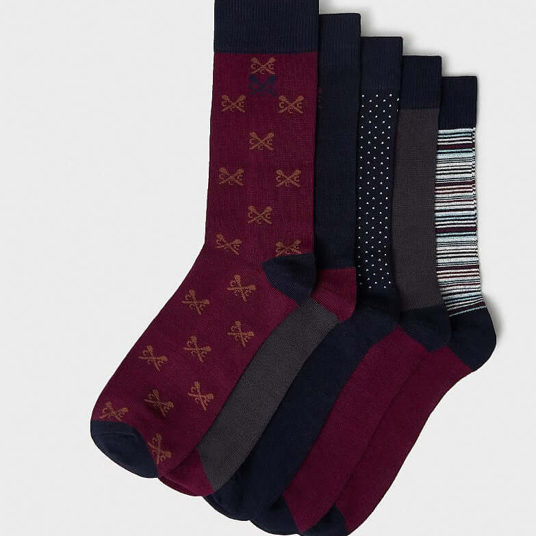 Crew Clothing 5 Pack Bamboo Sock Gift Box in Port Fine Stripe