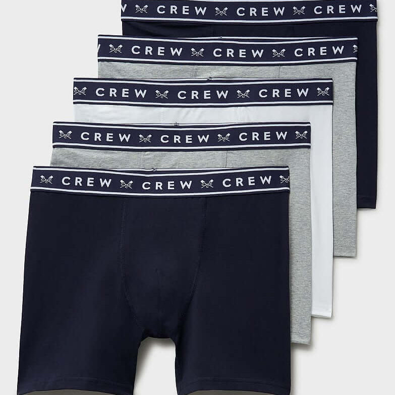 Crew Clothing Cotton 5 Pack Cotton Jersey Boxers - Grey/Navy/White