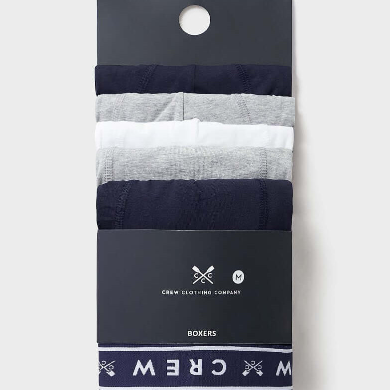 Crew Clothing Cotton 5 Pack Cotton Jersey Boxers - Grey/Navy/White