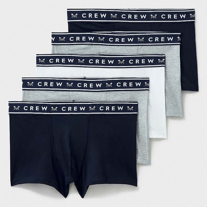 Crew Clothing Men’s Boxer Briefs 5-Pack – Cotton Stretch Trunks in Assorted Colours
