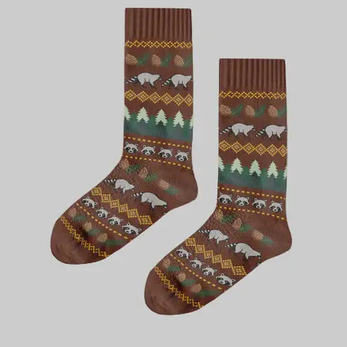 Mårhund Nordic Warm Winter Socks – Forest Wildlife Design