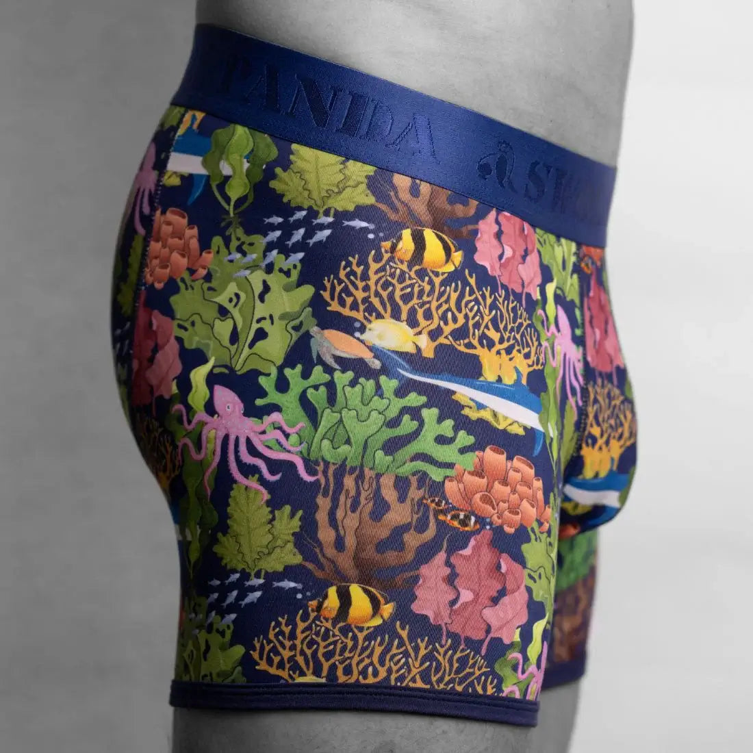 Swole Panda Men’s Bamboo Boxers – Marine Print Eco-Friendly Underwear