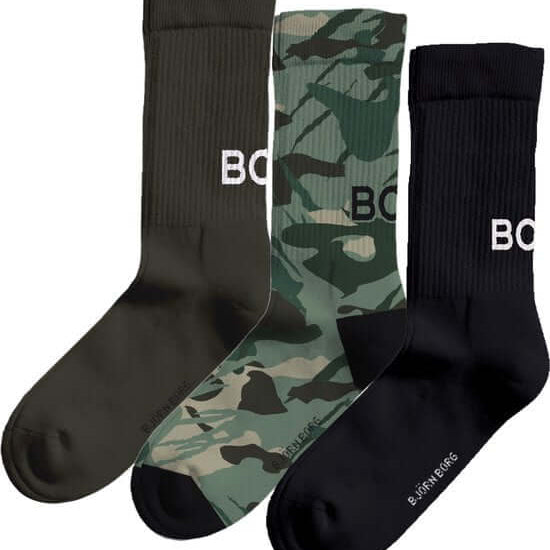 Bjorn Borg Core Crew Sock 3-pack - Green Print, Recycled Polyamide