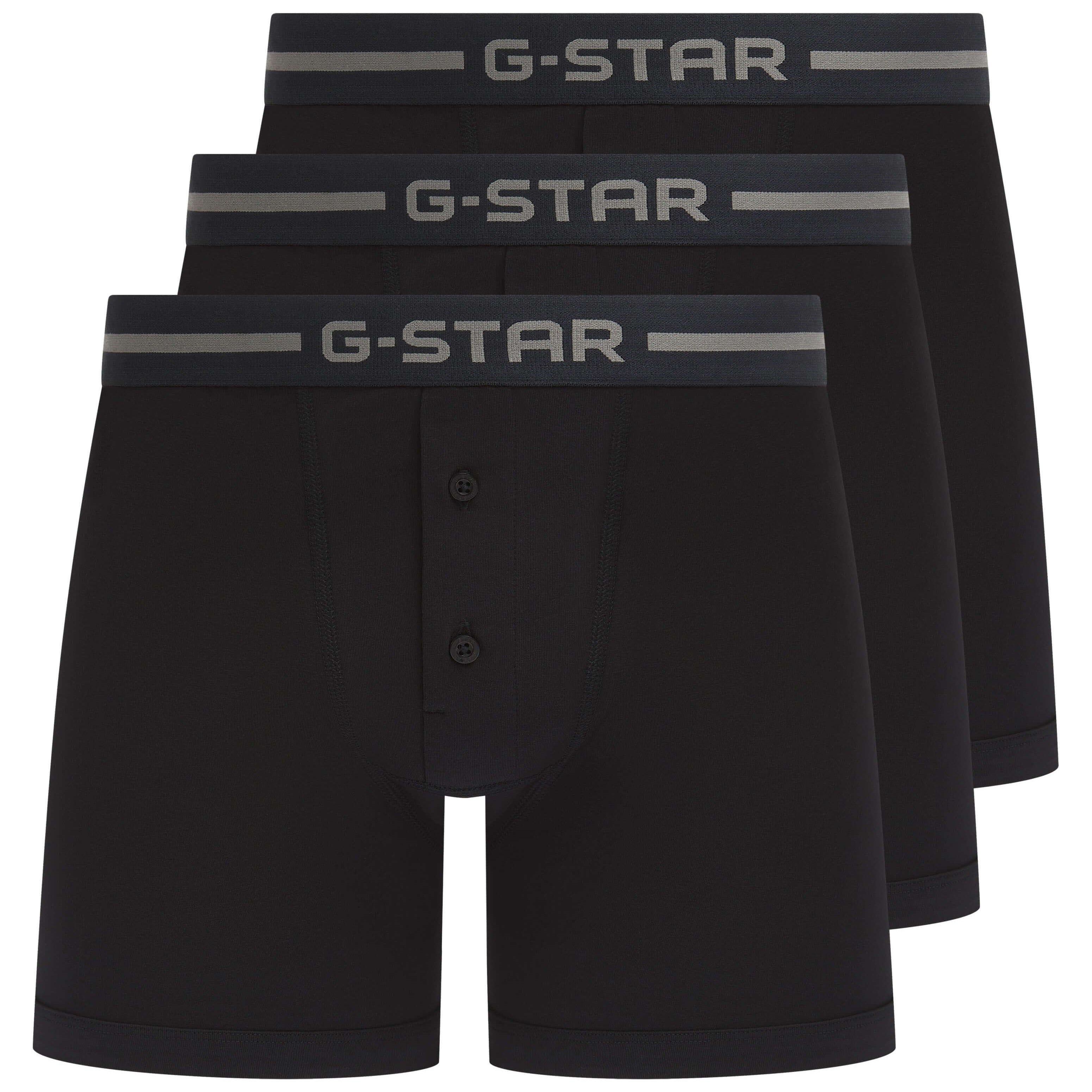 G-Star Men’s 3 Pack Button Fly Cotton Stretch Trunks – Black