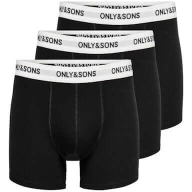 Only & Sons Onsfitz 3 Pack Solid Cotton Stretch Boxer - Black