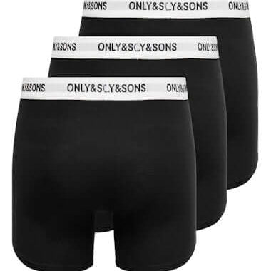 Only & Sons Onsfitz 3 Pack Solid Cotton Stretch Boxer - Black