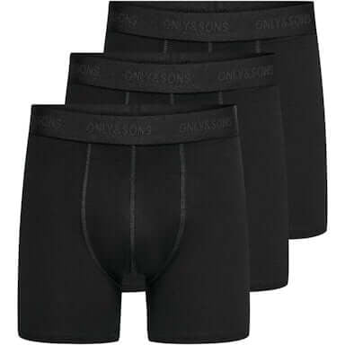 Only & Sons Onsfitz 3 Pack Solid Cotton Stretch Boxer - All Black