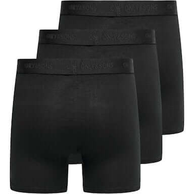Only & Sons Onsfitz 3 Pack Solid Cotton Stretch Boxer - All Black