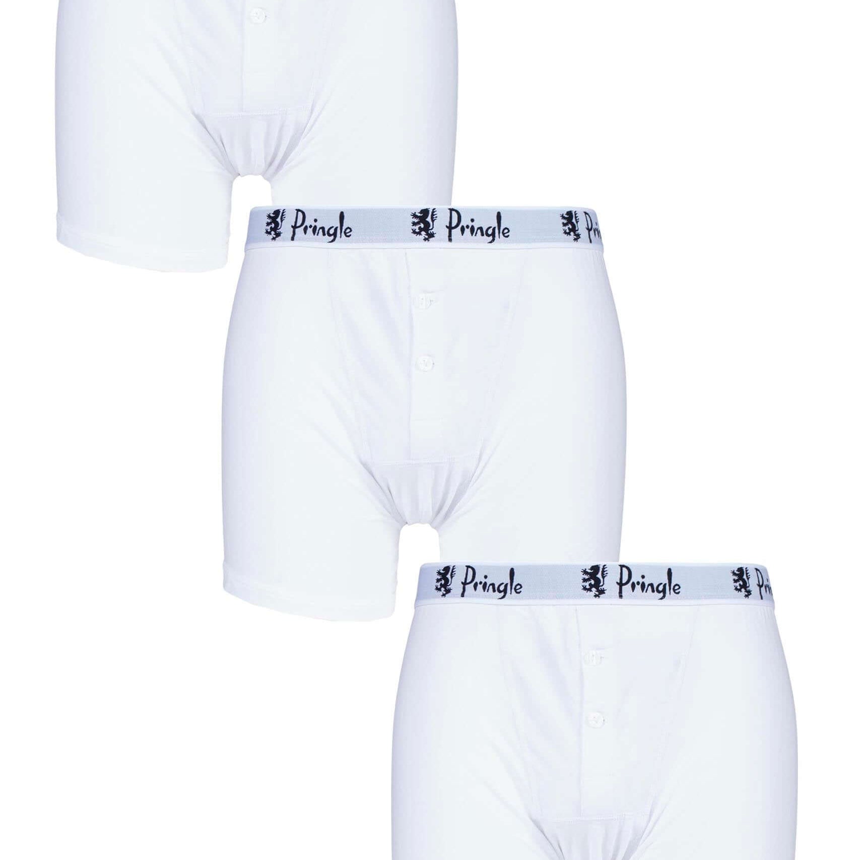 Pringle 3 Pack William Button Front Cotton Stretch Boxers – White/Black Logo