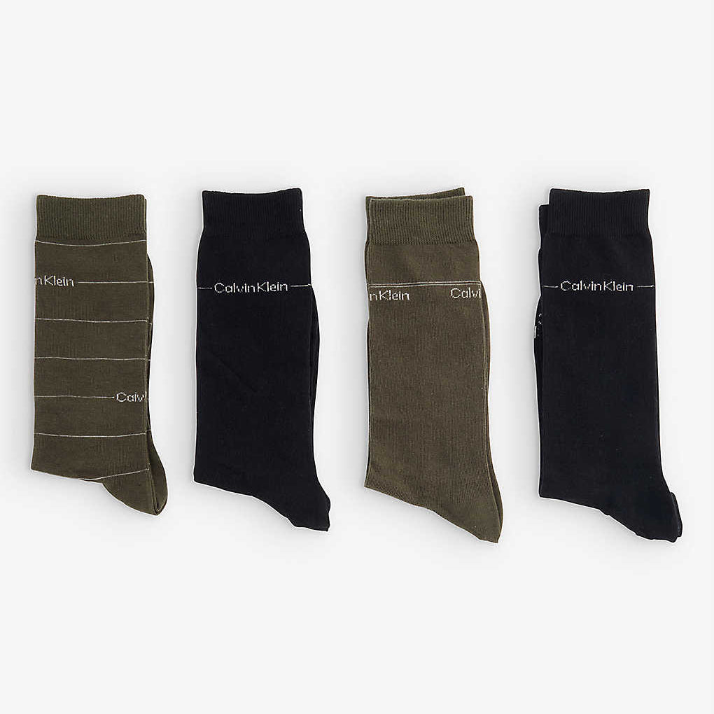 Calvin Klein 4 Pack Crew Socks Gift Box- Dark Olive Combo