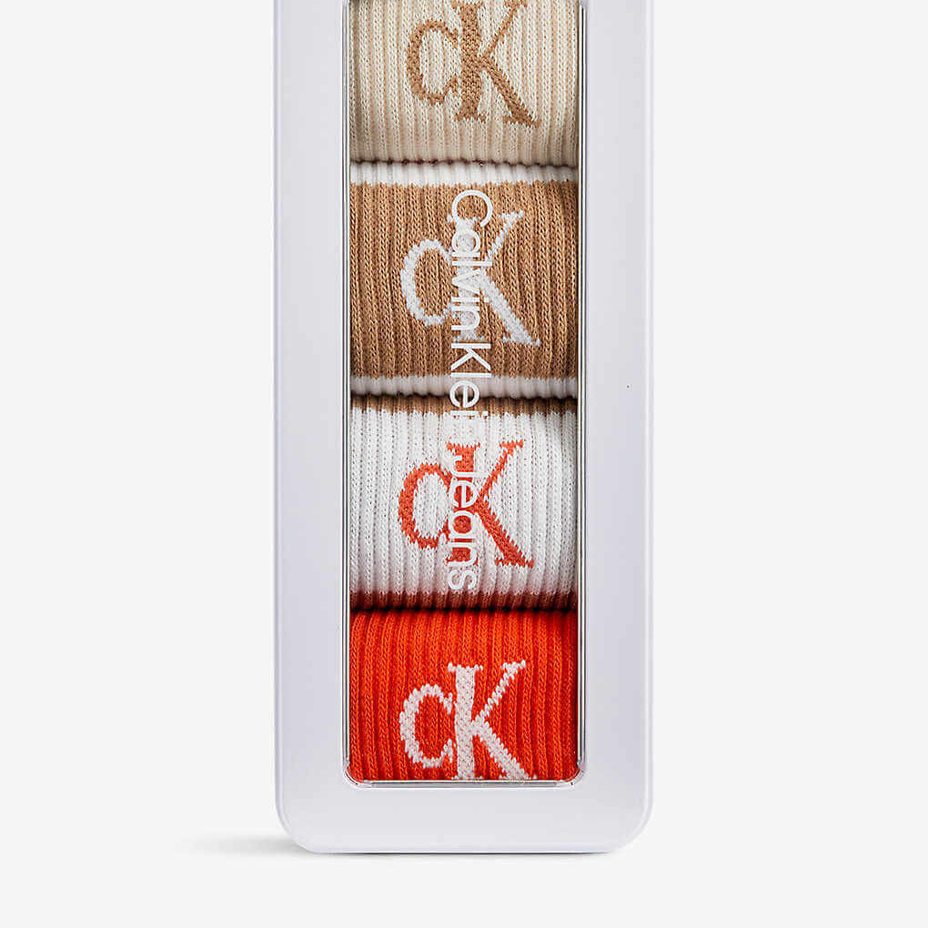 Calvin Klein 4 Pack Logo-Print Ribbed Crew Socks Gift Box - Brown Combo