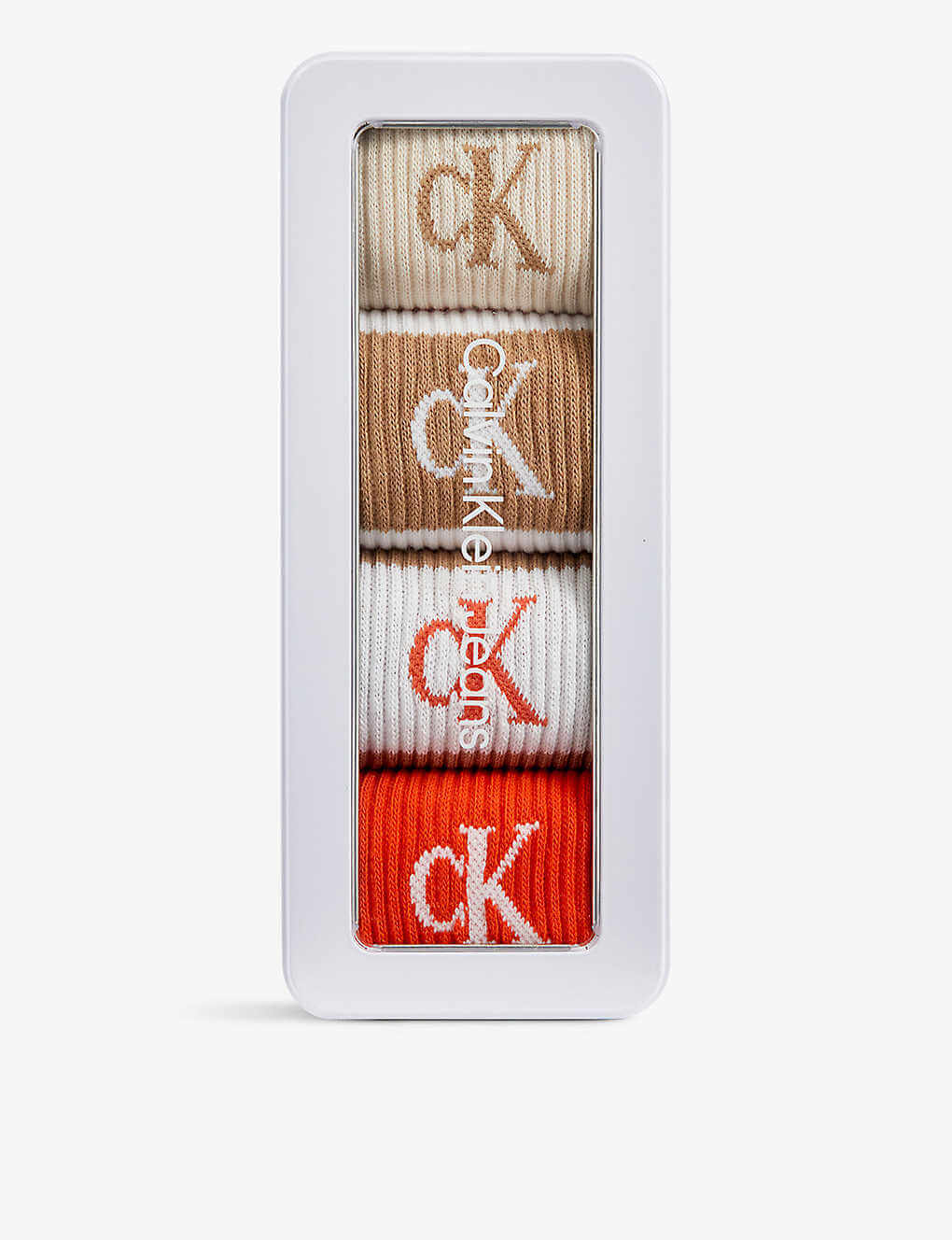 Calvin Klein 4 Pack Logo-Print Ribbed Crew Socks Gift Box - Brown Combo