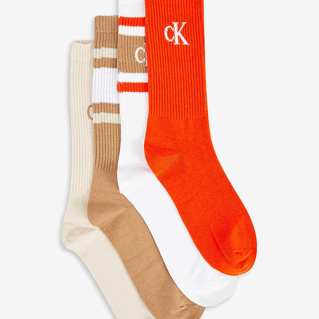 Calvin Klein 4 Pack Logo-Print Ribbed Crew Socks Gift Box - Brown Combo