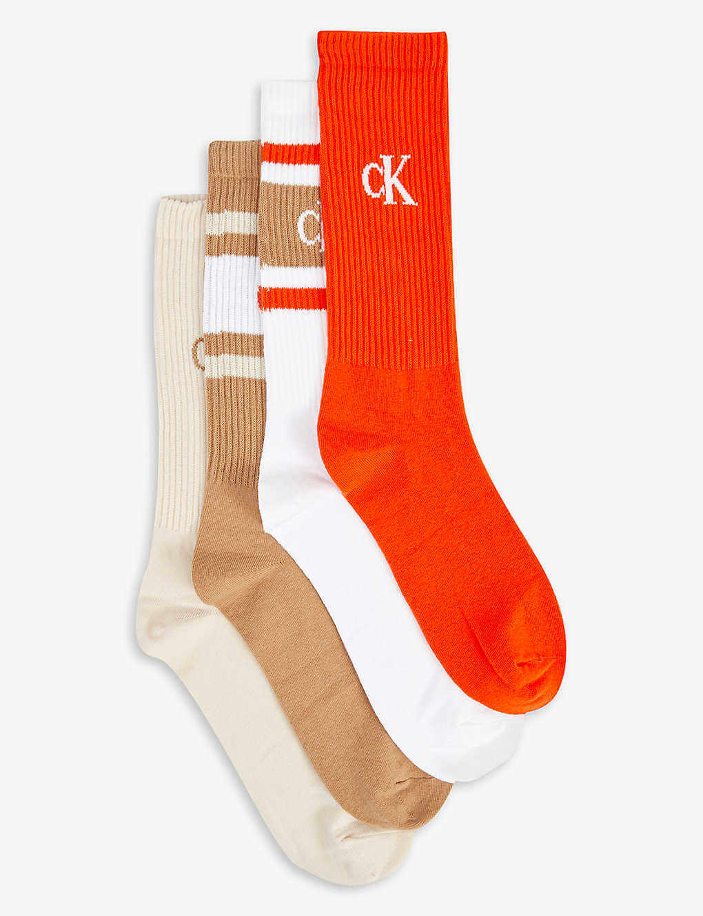Calvin Klein 4 Pack Logo-Print Ribbed Crew Socks Gift Box - Brown Combo