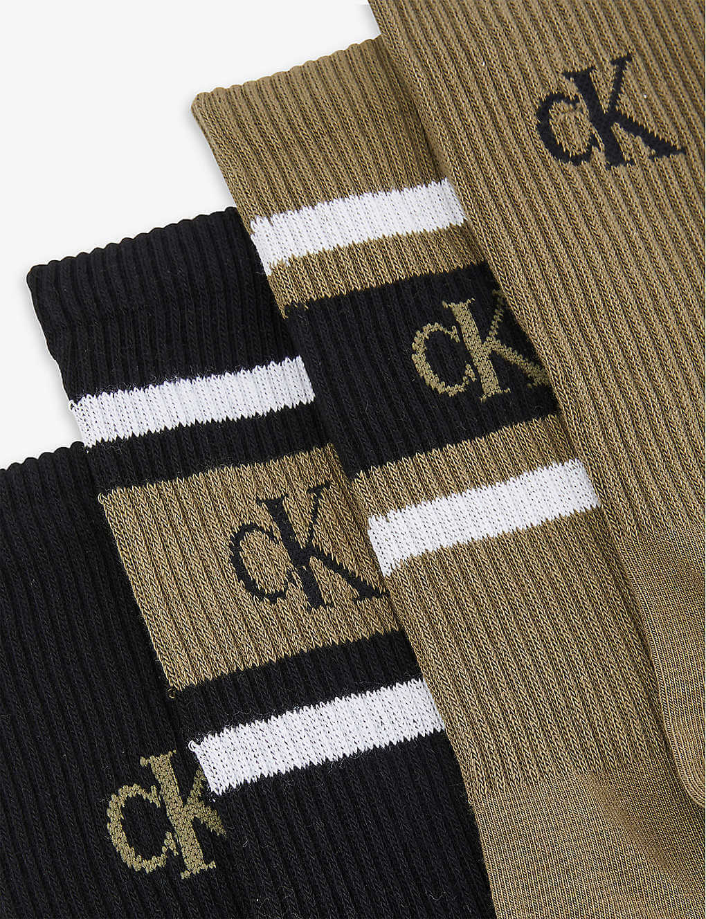 Calvin Klein 4 Pack Logo-Print Ribbed Crew Socks Gift Box - Olive Combo