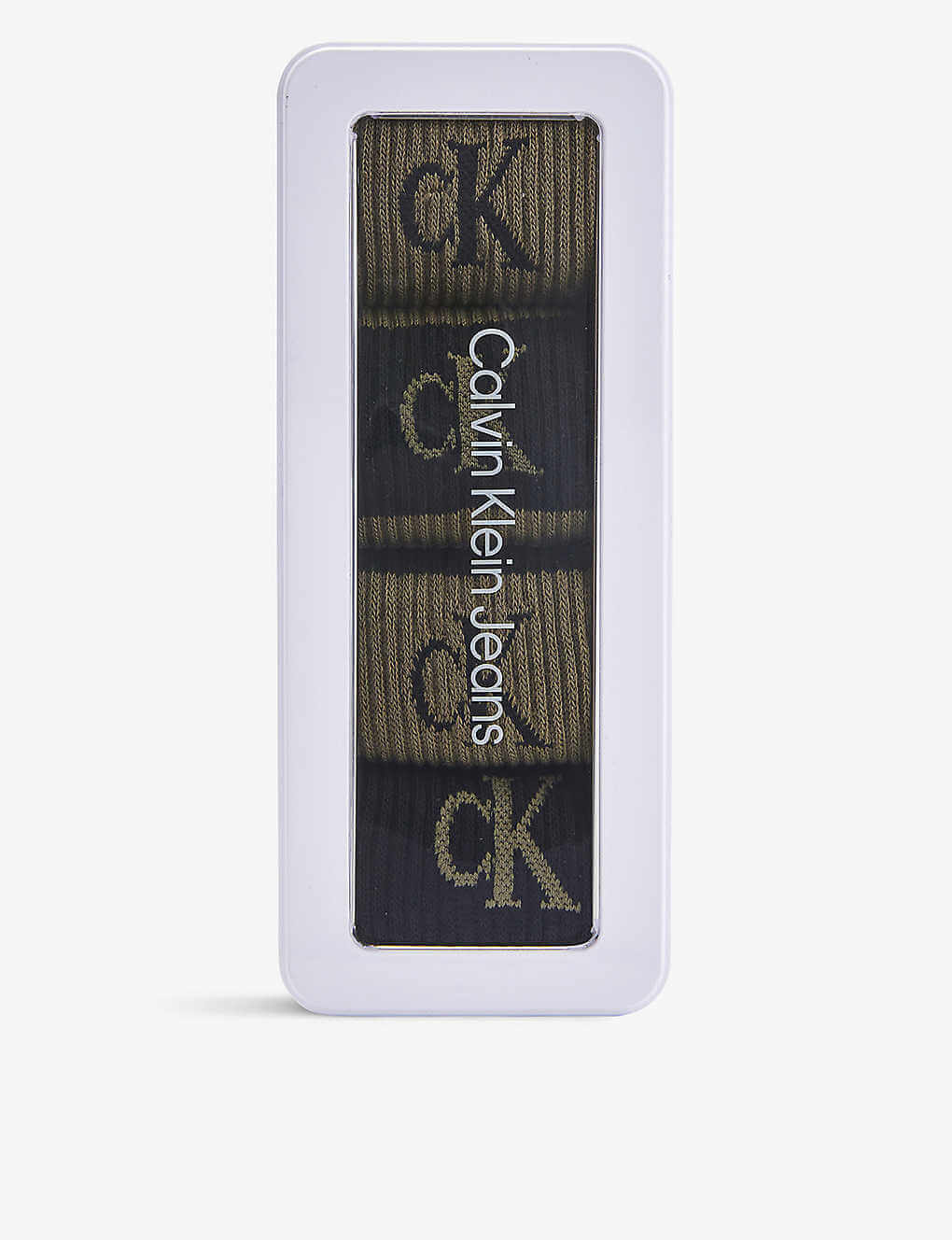 Calvin Klein 4 Pack Logo-Print Ribbed Crew Socks Gift Box - Olive Combo