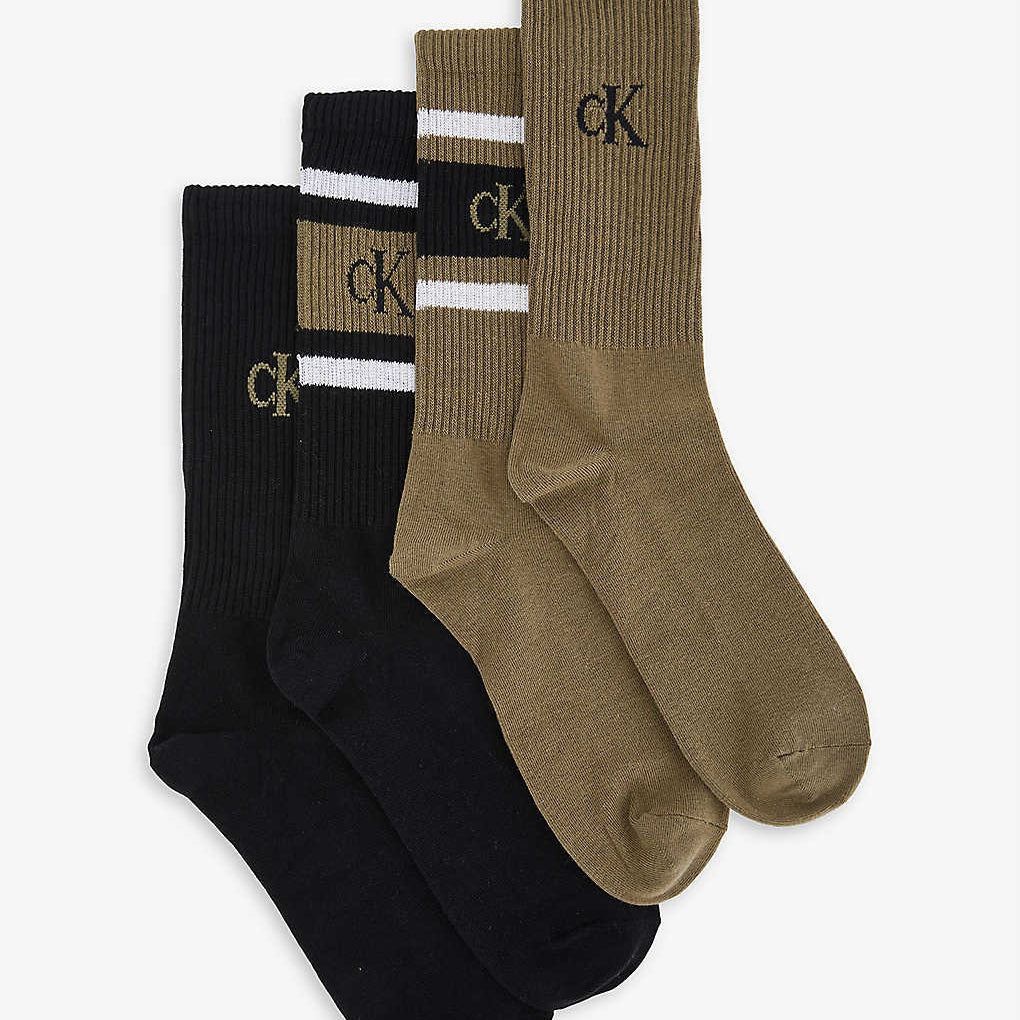 Calvin Klein 4 Pack Logo-Print Ribbed Crew Socks Gift Box - Olive Combo
