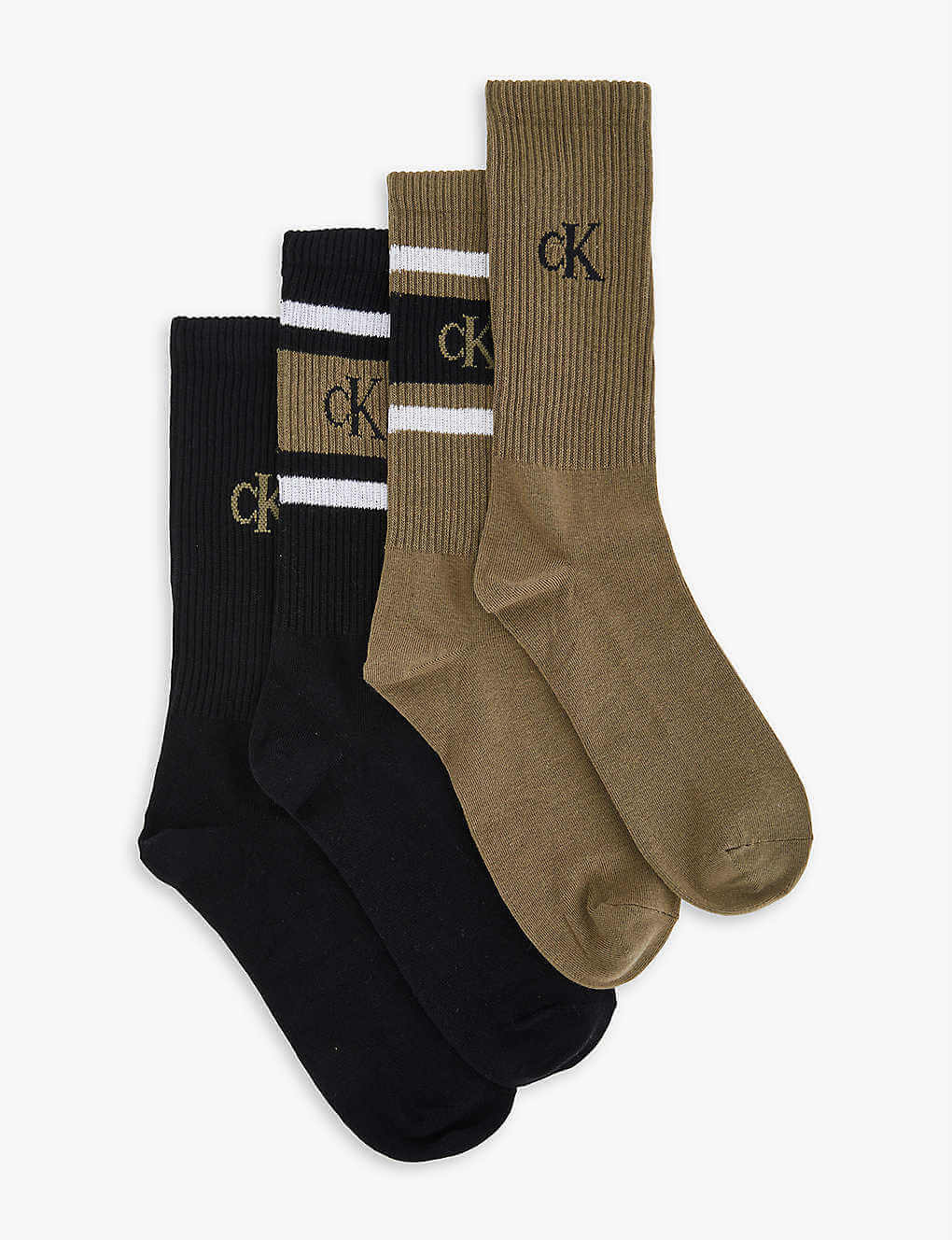 Calvin Klein 4 Pack Logo-Print Ribbed Crew Socks Gift Box - Olive Combo