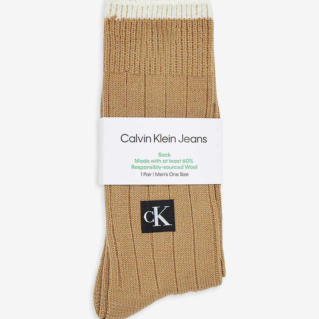 Calvin Klein Woolen Knitted Crew Socks - Camel