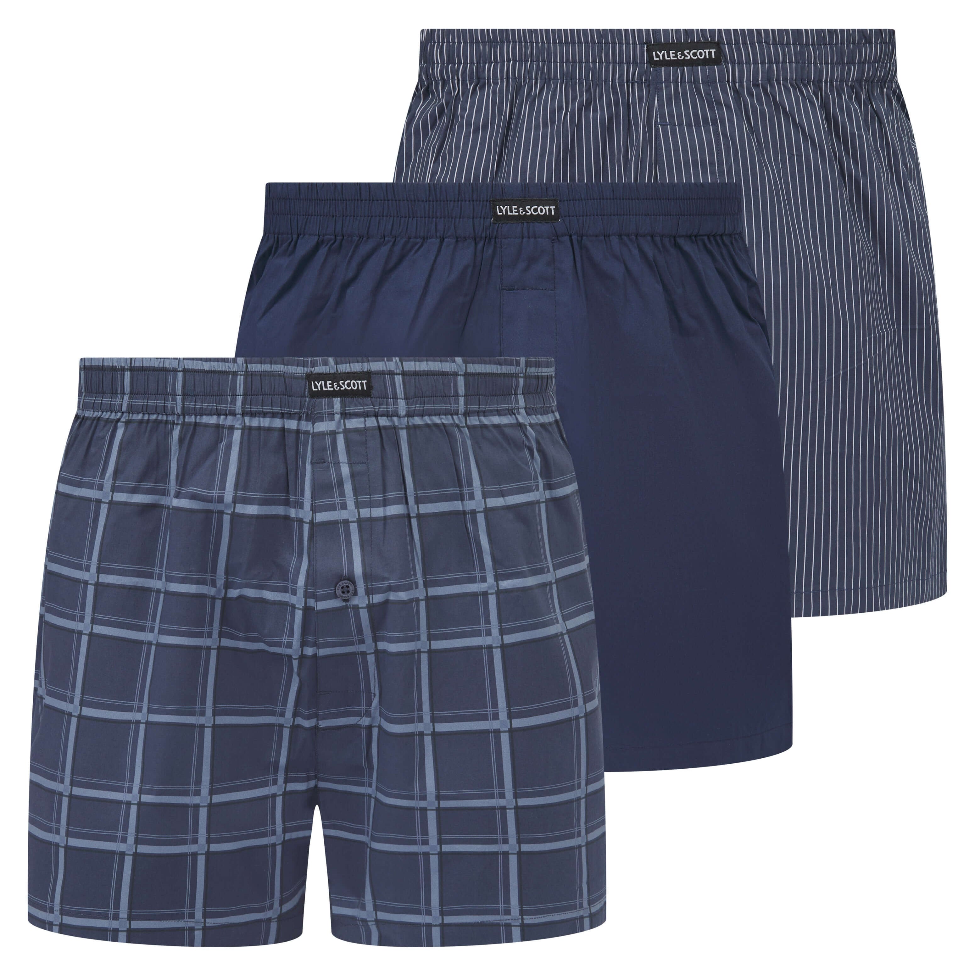 Lyle & Scott 3 Pack Men's Robinson Woven Boxers - Check / Peacoat / AOP