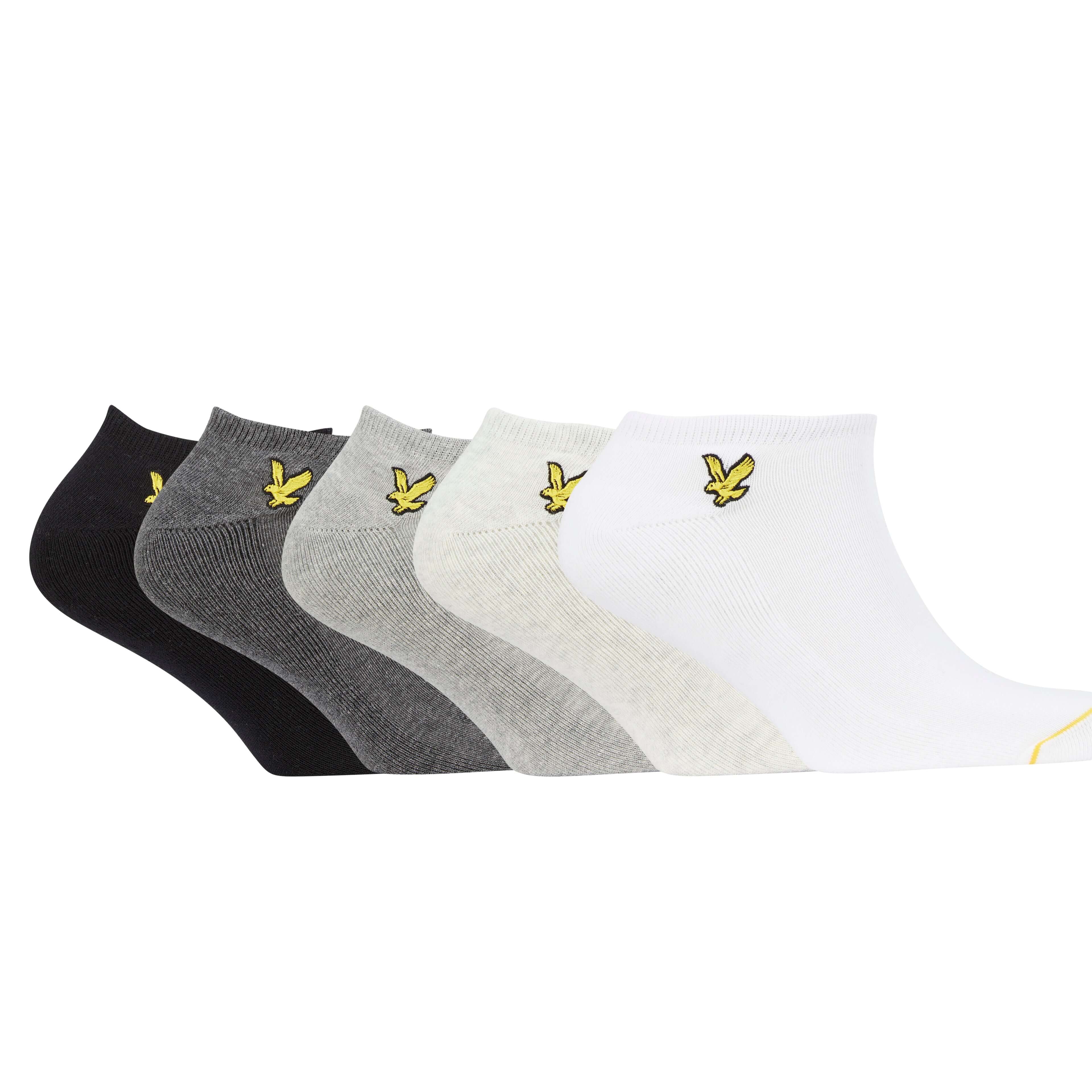 Lyle & Scott 5 Pack Ankle Socks - Black, Grey, White, Grey Marl