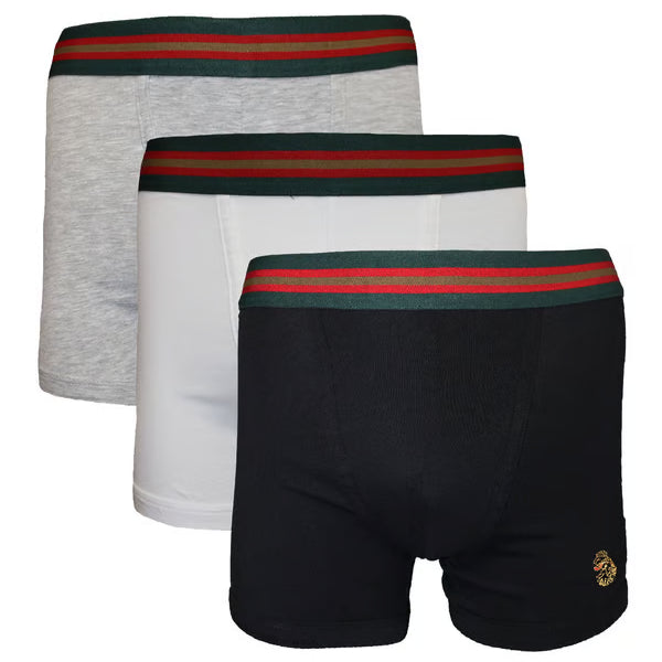 LUKE 3 Pack Boxers – Cotton Stretch Trunks, Black / Grey / White