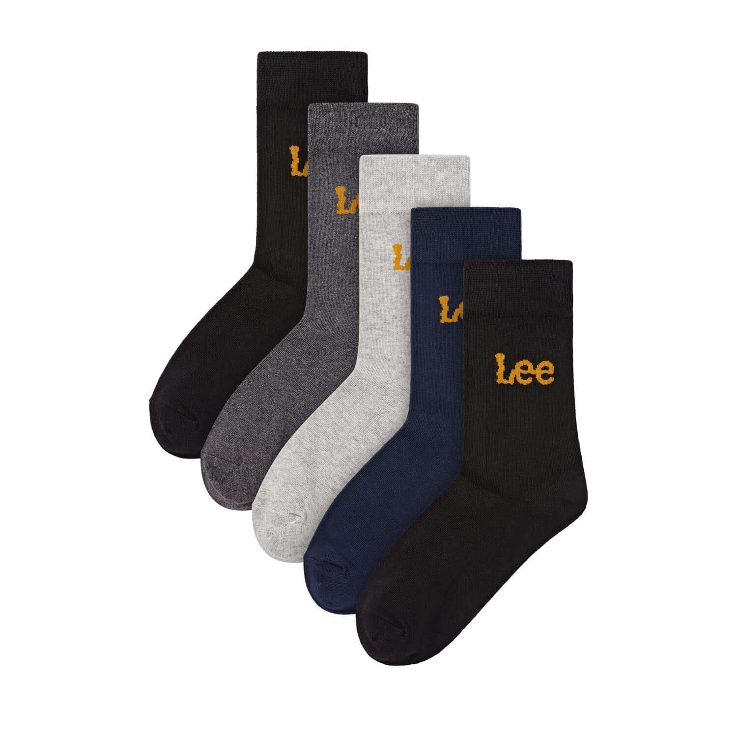 Lee 5 Pack Crew Socks - Blacks/Grey Marl/Navy/Charcoal Marl