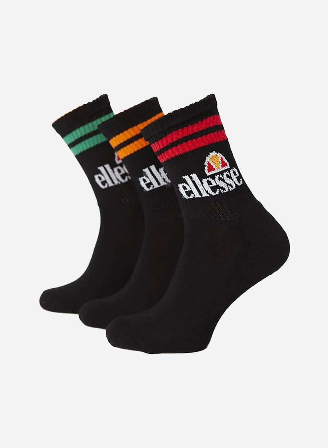 Ellesse Pullo 3 Pack Socks - Black with color stripe