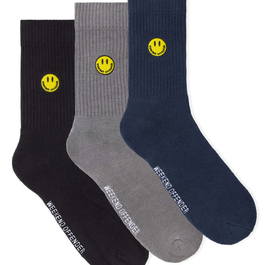 Weekend Offender Smiley Sports Socks Navy/Black/Grey - 3 Pack