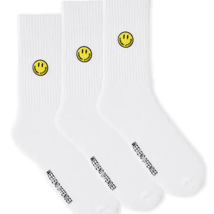 Weekend Offender Smiley Sports Socks White - 3 Pack