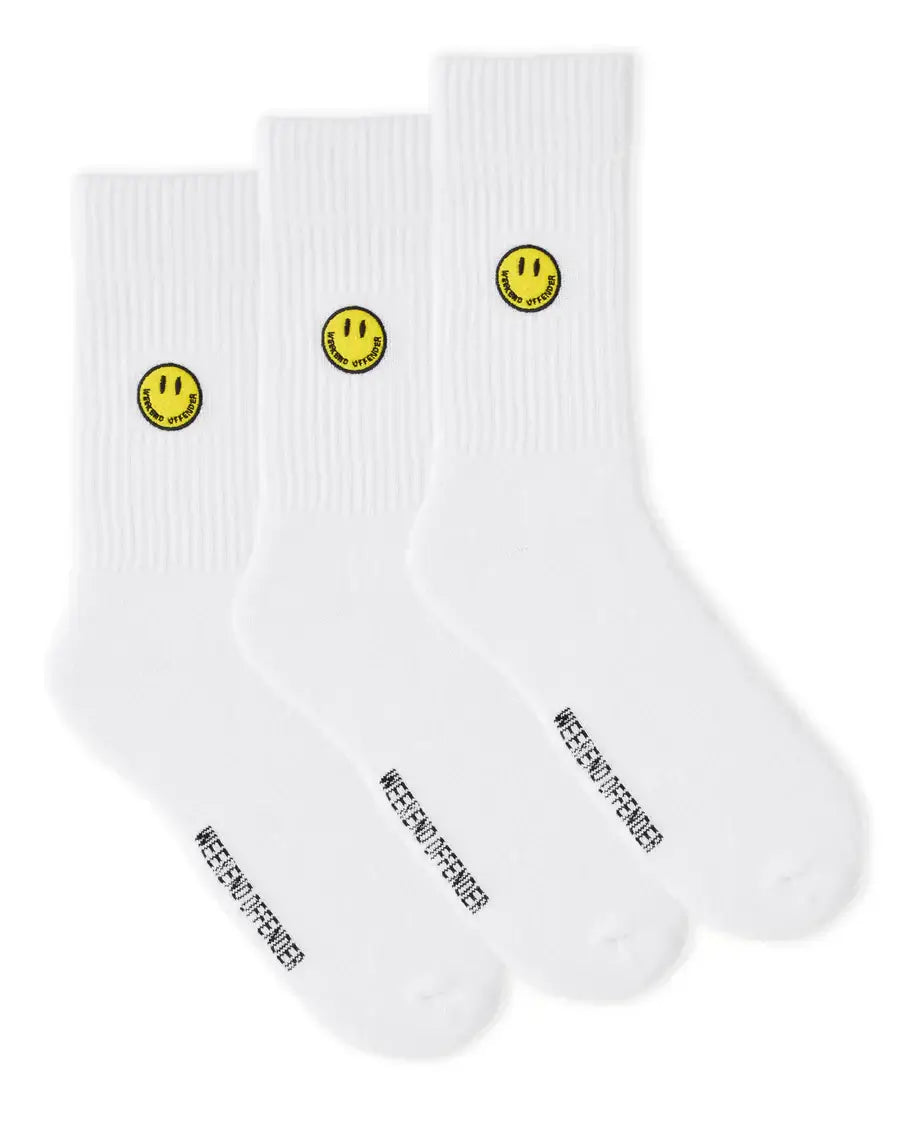 Weekend Offender Smiley Sports Socks White - 3 Pack