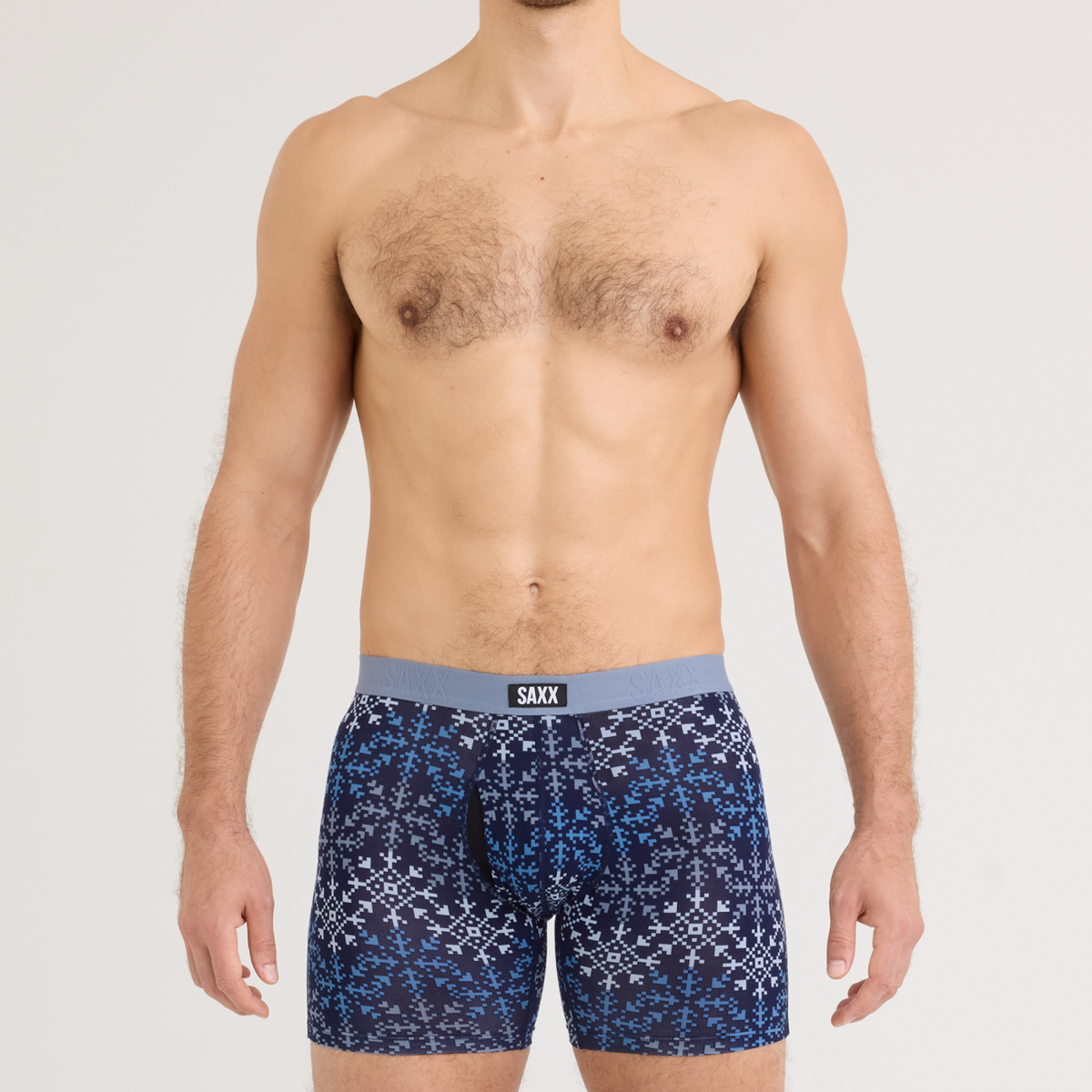 SAXX Vibe Xtra Snowflake Chevron / Maritime – front model view
