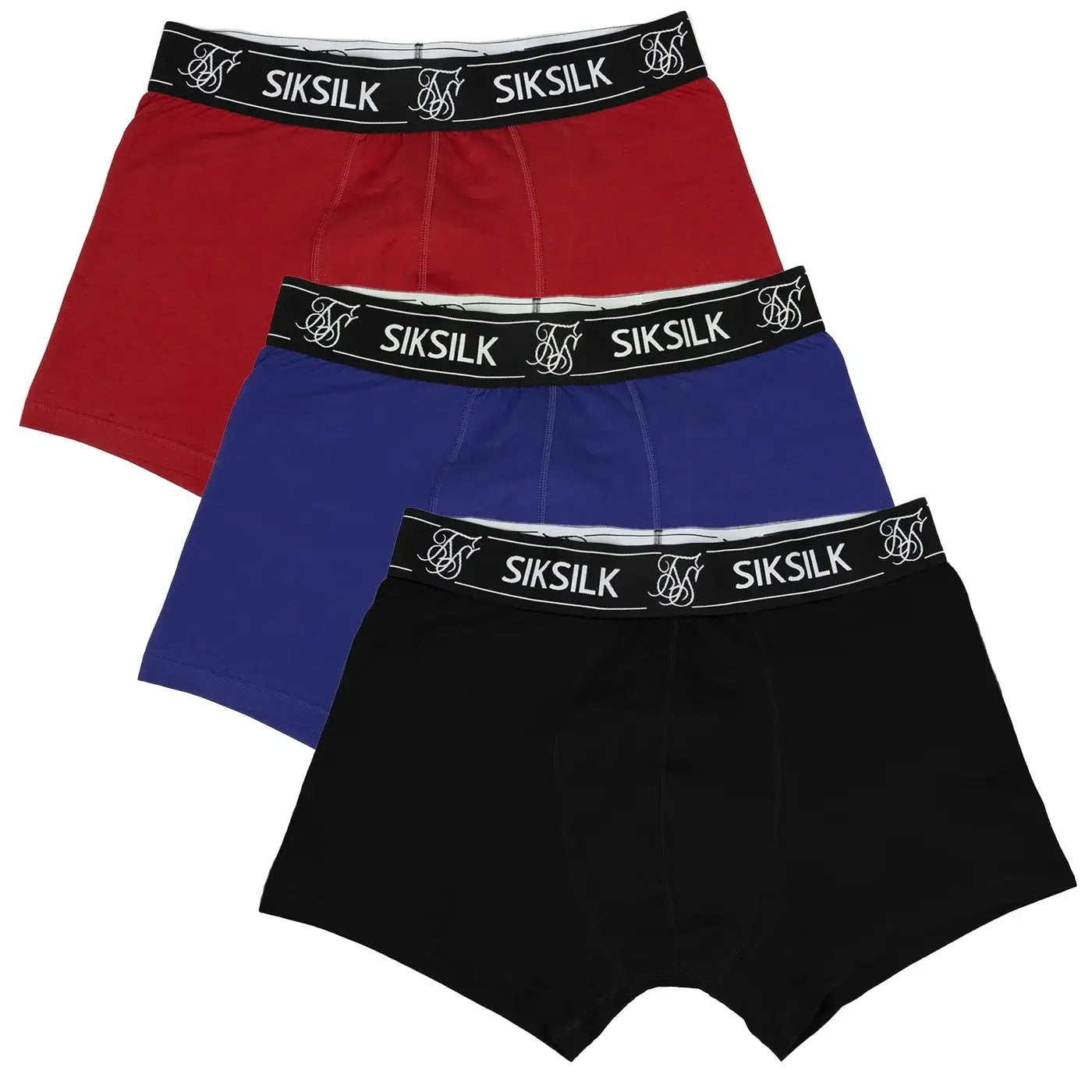 Siksilk 3 Pack Logo Cotton Stretch Boxer - Black, Navy, Burgundy