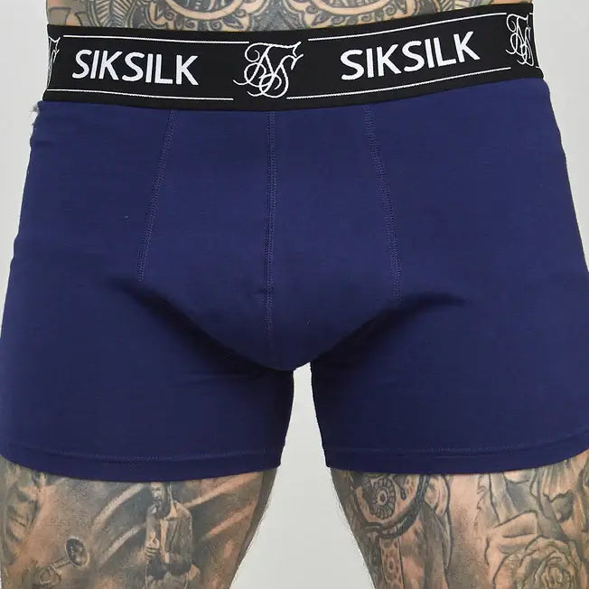 Siksilk 3 Pack Logo Cotton Stretch Boxer - Black, Navy, Burgundy