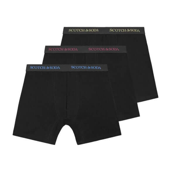 Scotch & Soda Men's 3 Pack Cotton Stretch Boxer Briefs – Black/Bright