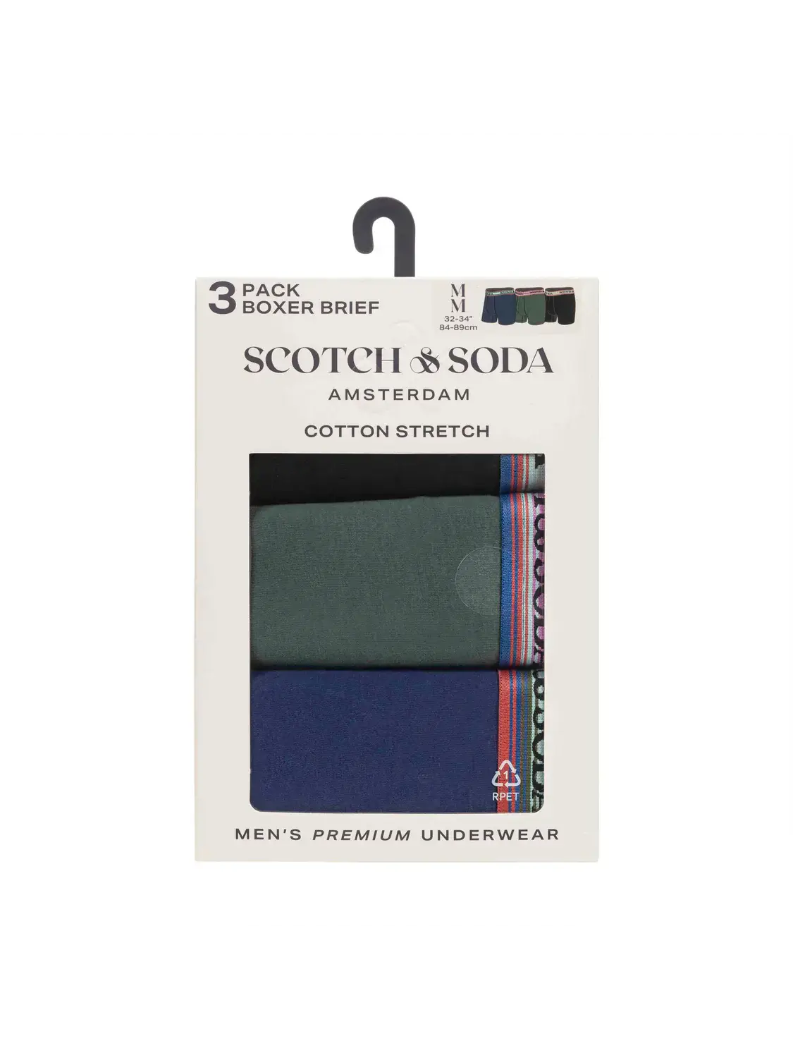Scotch & Soda Men's 3 Pack Cotton Stretch Boxer Briefs – Green / Black / Navy