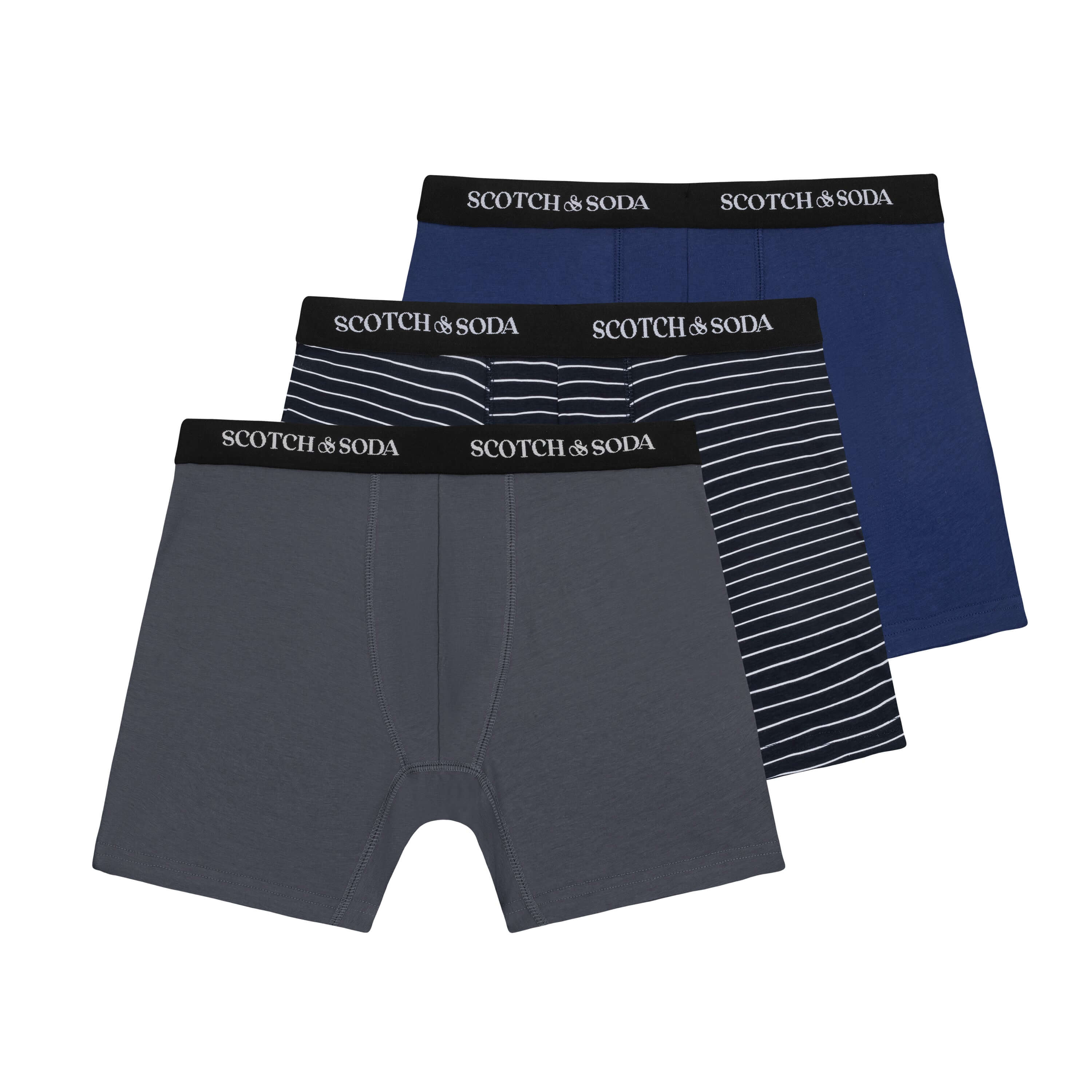 Scotch & Soda Men's 3 Pack Cotton Stretch Boxer Briefs – Grey / Navy / Stripes