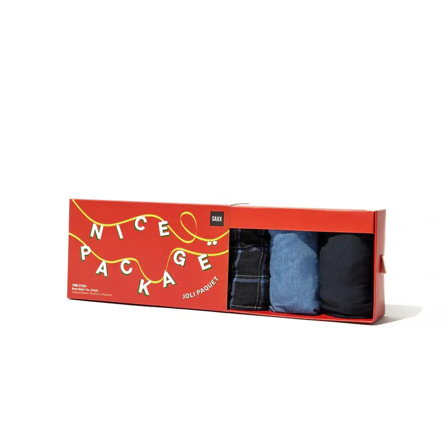 Saxx Underwear Vibe Xtra (3 Pack) Soft Comfort Boxer Brief 6" - Windowpane/Dark Denim/Black
