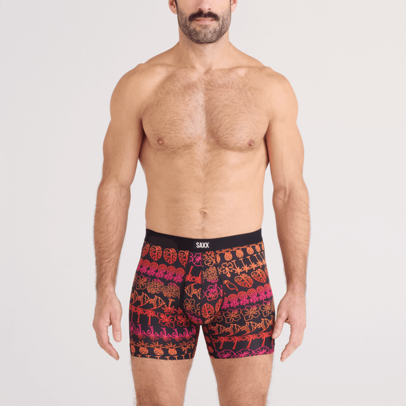 Saxx Comfort Stretch Daytripper 1 Pack Boxer Briefs, Tropical Line Up, Black