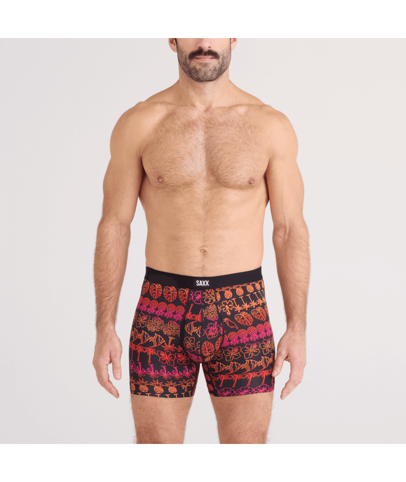 Saxx Comfort Stretch Daytripper 1 Pack Boxer Briefs, Tropical Line Up, Black