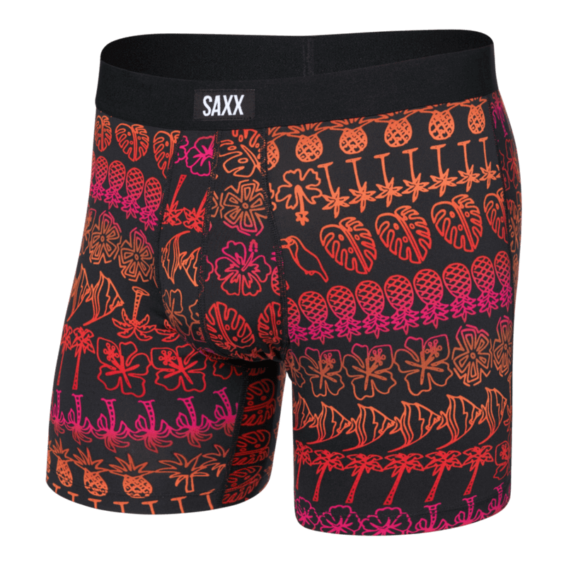 Saxx Comfort Stretch Daytripper 1 Pack Boxer Briefs, Tropical Line Up, Black