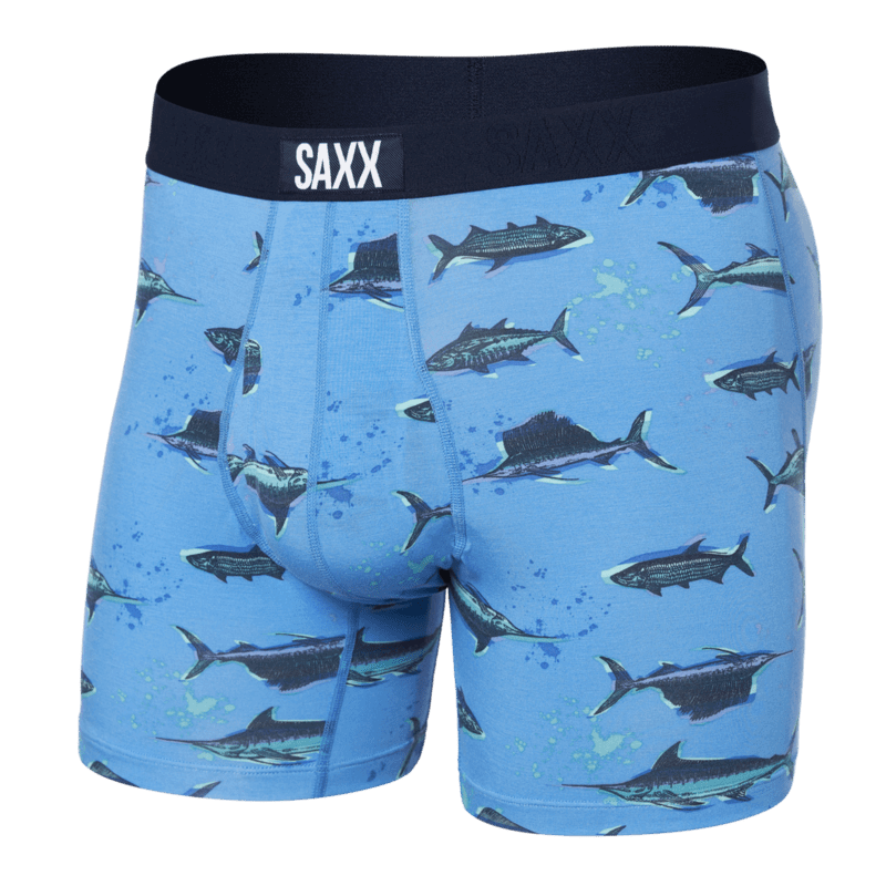 Saxx Ultra Super Soft Comfort Blend Boxer Briefs - Fish ON - Sail Blue