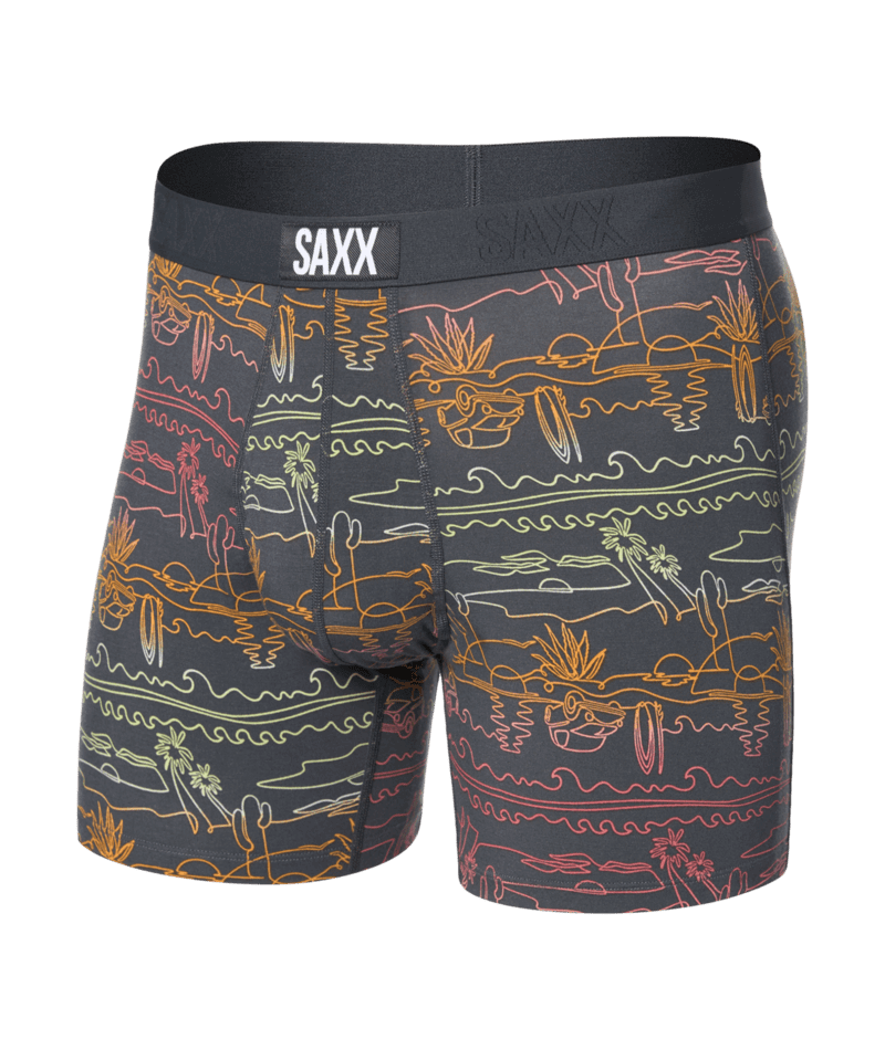 Saxx Ultra Super Soft Comfort Blend Boxer Briefs - Summer Roadtrip - Ebony