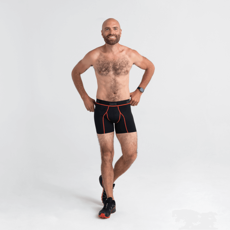Saxx Kinetic Light Compression Mesh Boxer Briefs - Black/Vermillion