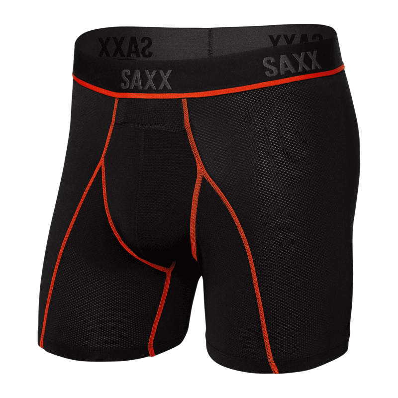 Saxx Kinetic Light Compression Mesh Boxer Briefs - Black/Vermillion