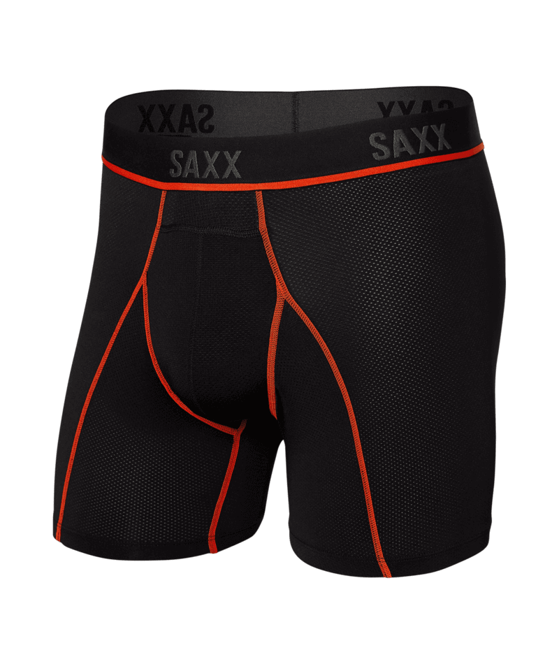 Saxx Kinetic Light Compression Mesh Boxer Briefs - Black/Vermillion