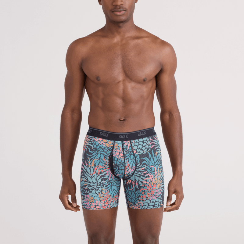 Saxx Underwear Quest Quick Dry Mesh Boxer Brief Fly - Pineapple Patch- Multi