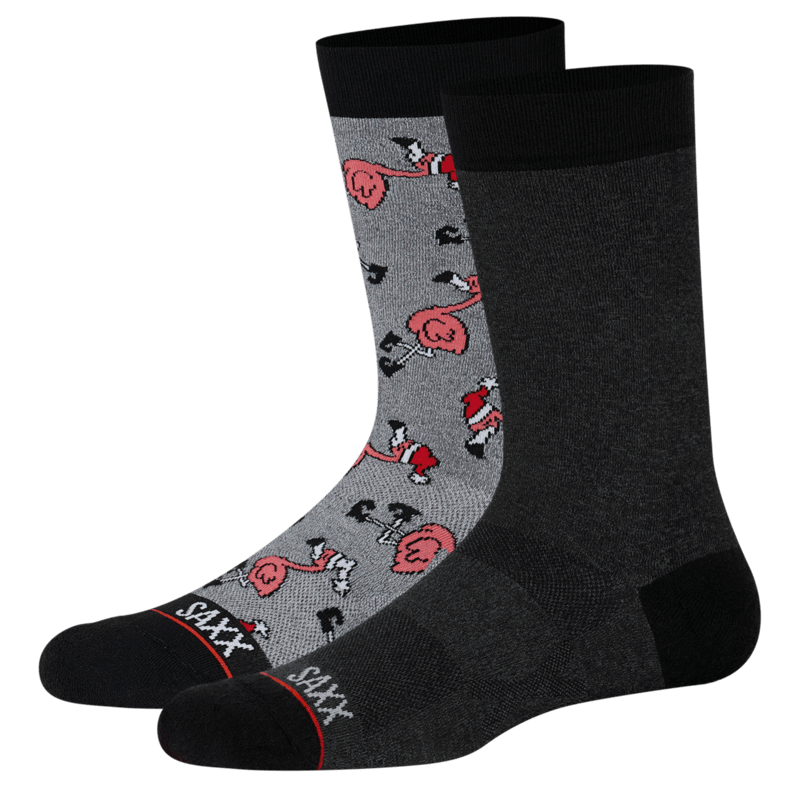 Saxx Men’s Performance Crew Socks 3 Pack- Black Heather / Flamingo