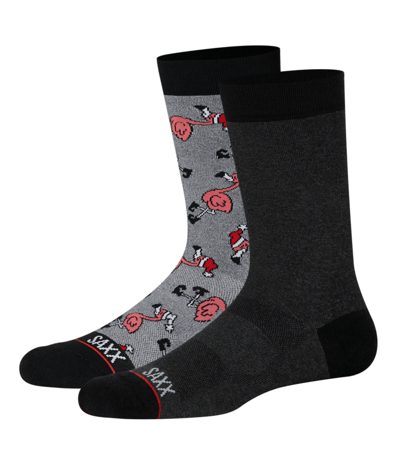 Saxx Men’s Performance Crew Socks 3 Pack- Black Heather / Flamingo